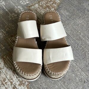Esprit Women’s Double-Strap Espadrille Slides in White and Tan Size 7.5